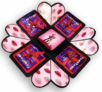 Chocolate Explosion Box, Birthday Gift ,Wedding gift, Valentine Love Gift for your wife/husband, fiance, boyfriend Include cork light(8 CHOCOLATE EACH 10RS) Greeting Card  (Red, Black, Pack of 1)